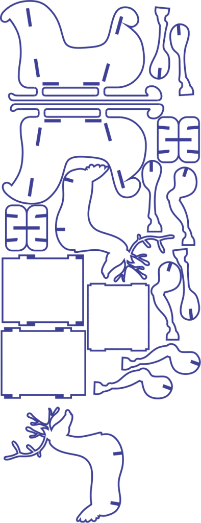 Trineo armable con renos — vector para corte CNC