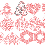 Colgantes navideños de eferas, copos y corazones - Vector descarganle para corte CNC y grabado laser gratis | Stanser