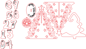 Diseños de pinos y números con carita