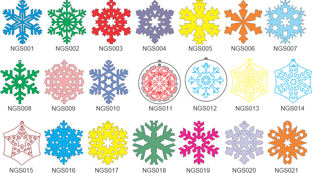 Copos de nieve de colores — vector para corte CNC