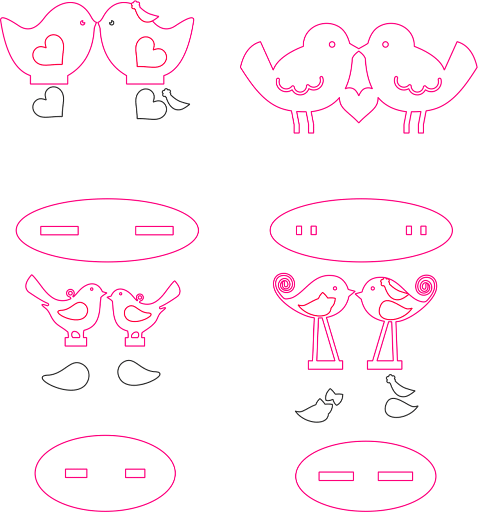 Parejas de pájaros con base — vector para corte CNC