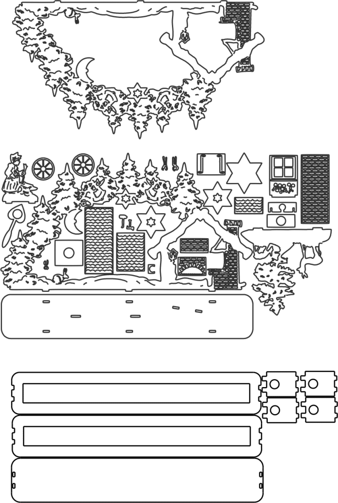 Paisaje navideño armable con base — vector para corte CNC