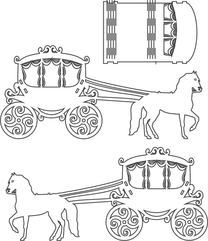Carruaje con caballos armable — vector para corte CNC