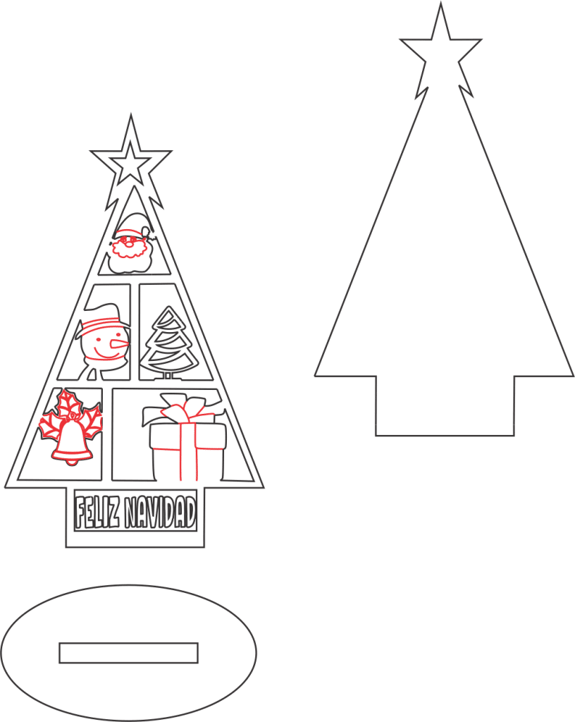 Árbol con base «Feliz Navidad» — vector para corte CNC