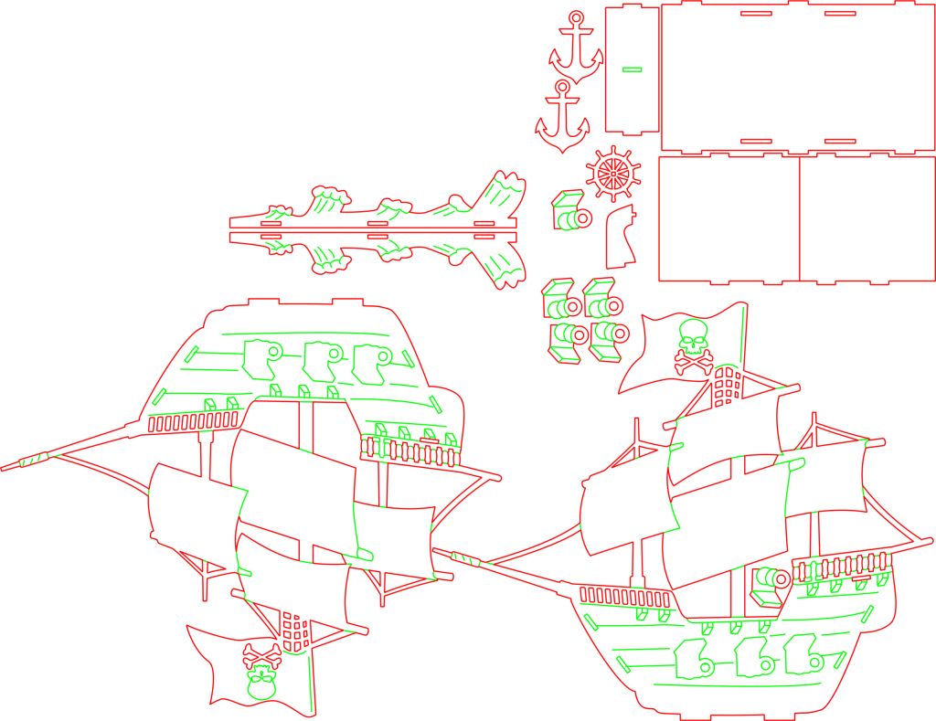 Barco con ancla y timón — vector para corte CNC