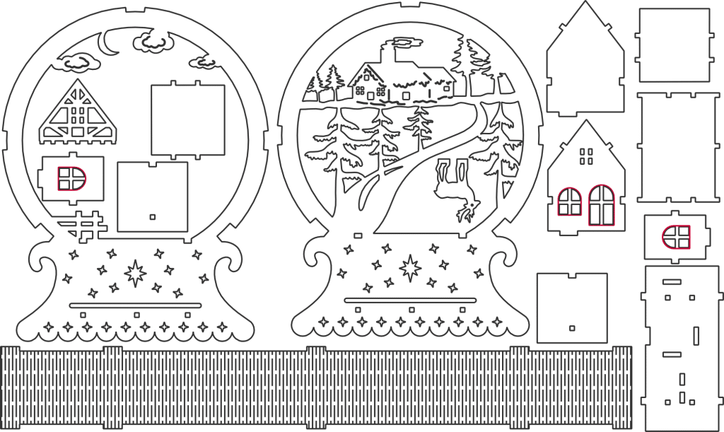 Esfera de paisaje navideño — vector para corte CNC