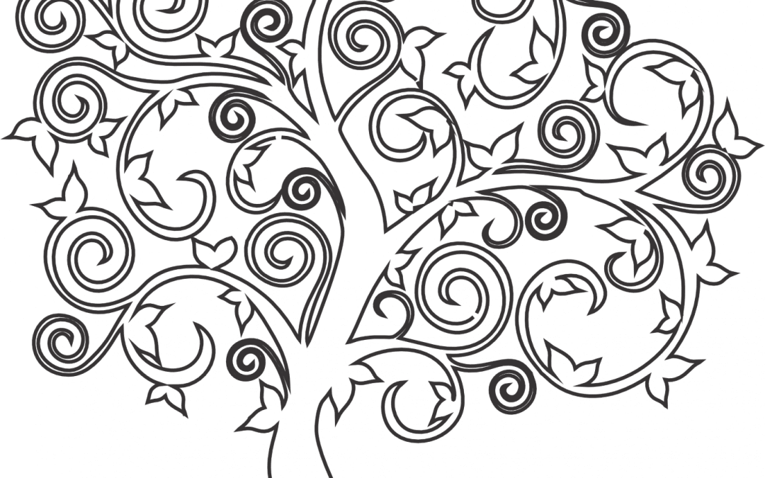 Árbol de espirales y hojas
