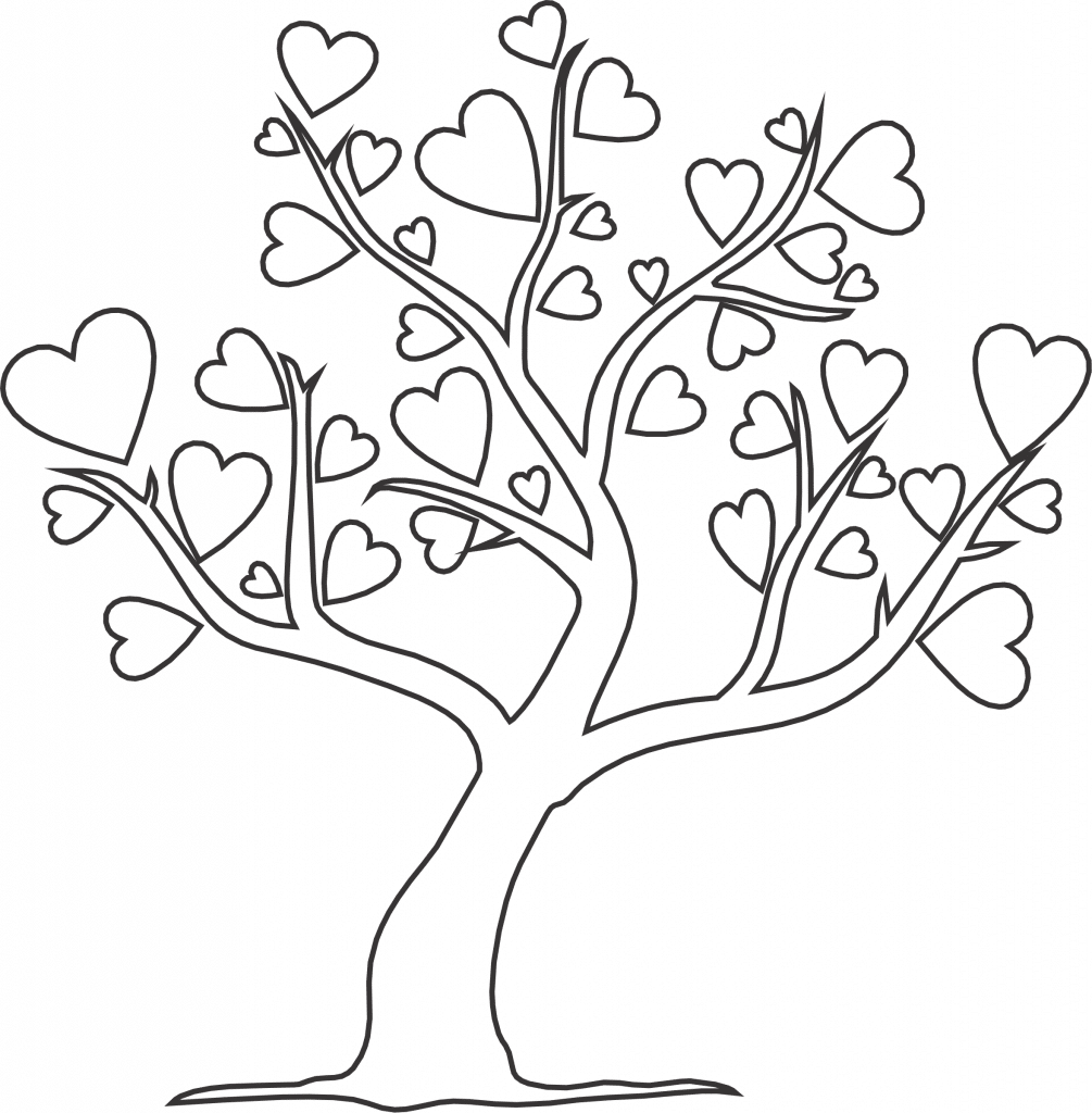 Árbol con hojas de corazón — vector para corte CNC