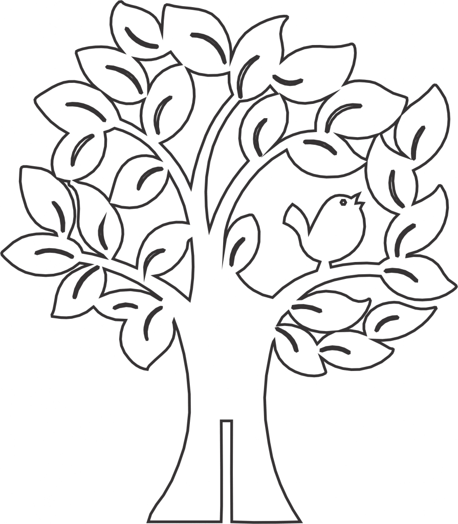 Árbol con ave y hojas anchas — vector para corte CNC