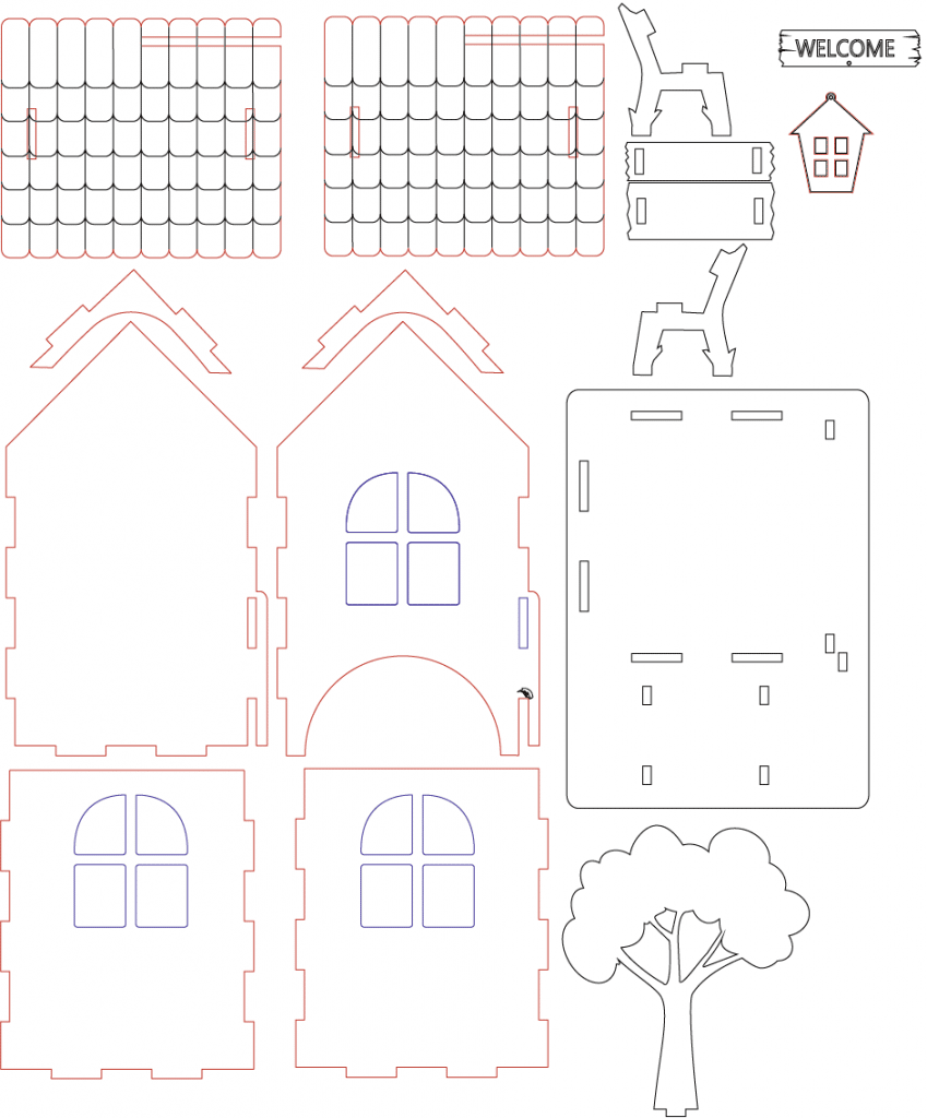 Casa con banca — vector para corte CNC