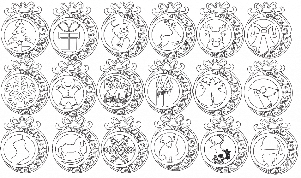 Set de 18 esferas navideñas — vector para corte CNC