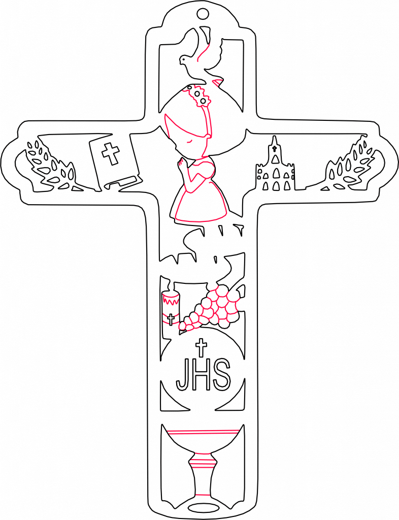 Cruz para primera comunión de niña — vector para corte CNC