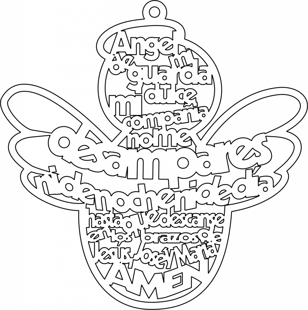 Colgante de ángel con oración — vector para corte CNC