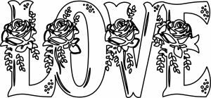 Palabra «LOVE» con flores