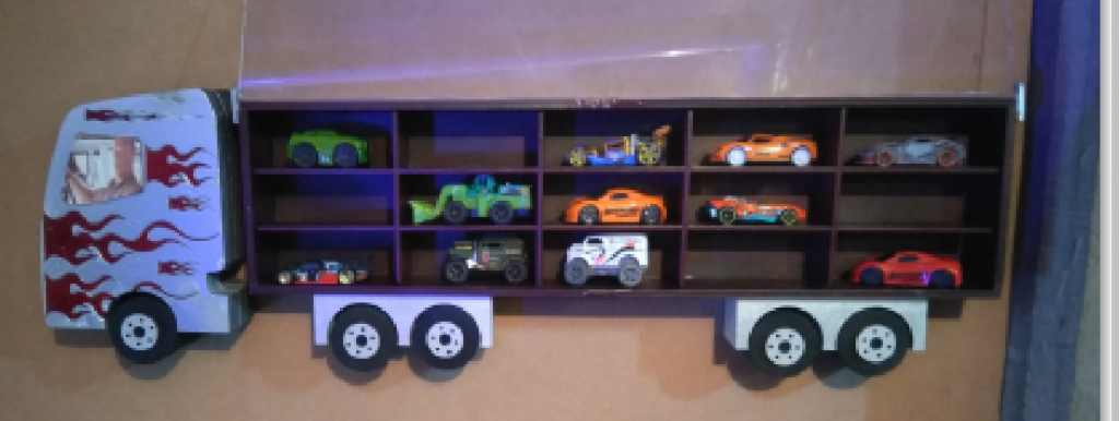 Stand guarda carros con forma de tráiler — vector para corte CNC