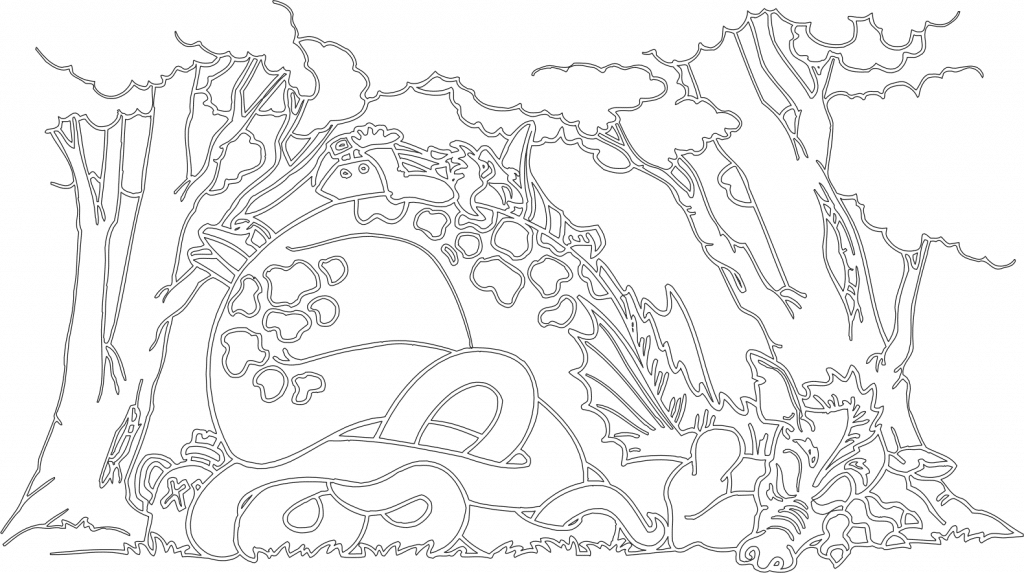 Dragón siesta por la tarde — vector para corte CNC