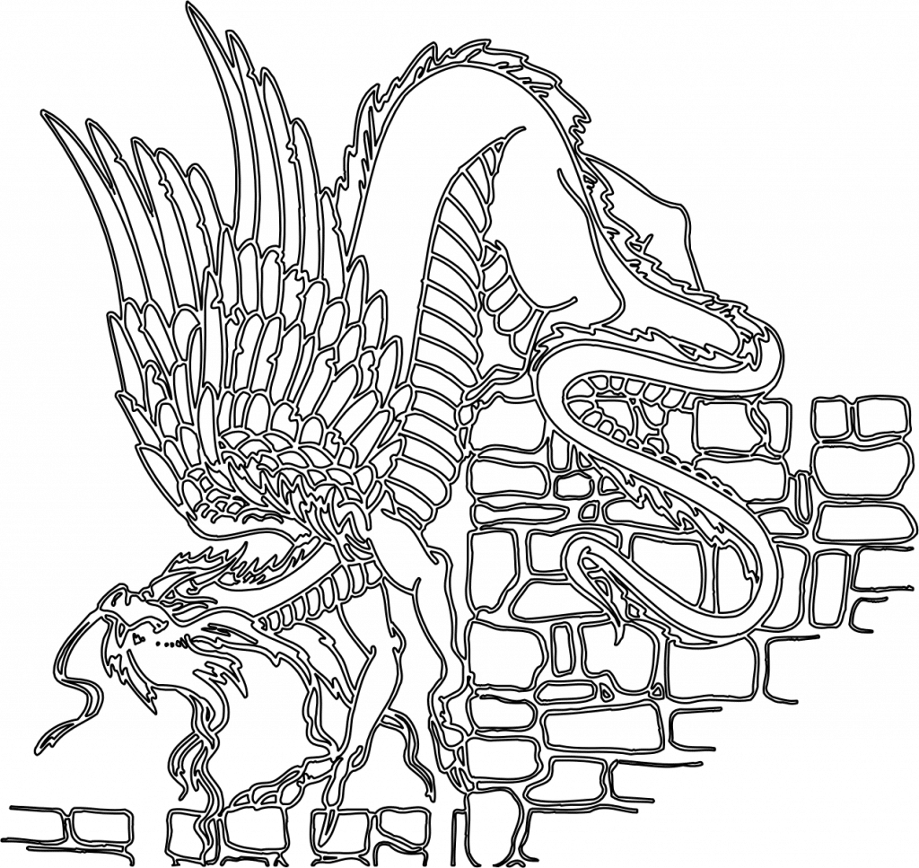 Dragón occidental sobre pared — vector para corte CNC