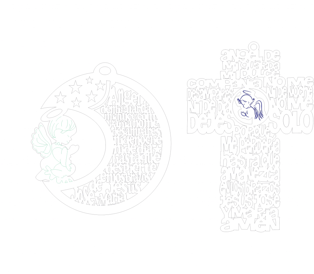 Luna y cruz con ángel de la guarda — vector para corte CNC