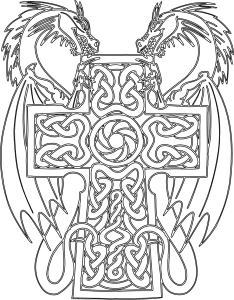 Par de dragones sobre cruz