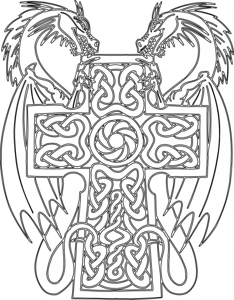 Par de dragones sobre cruz — vector para corte CNC