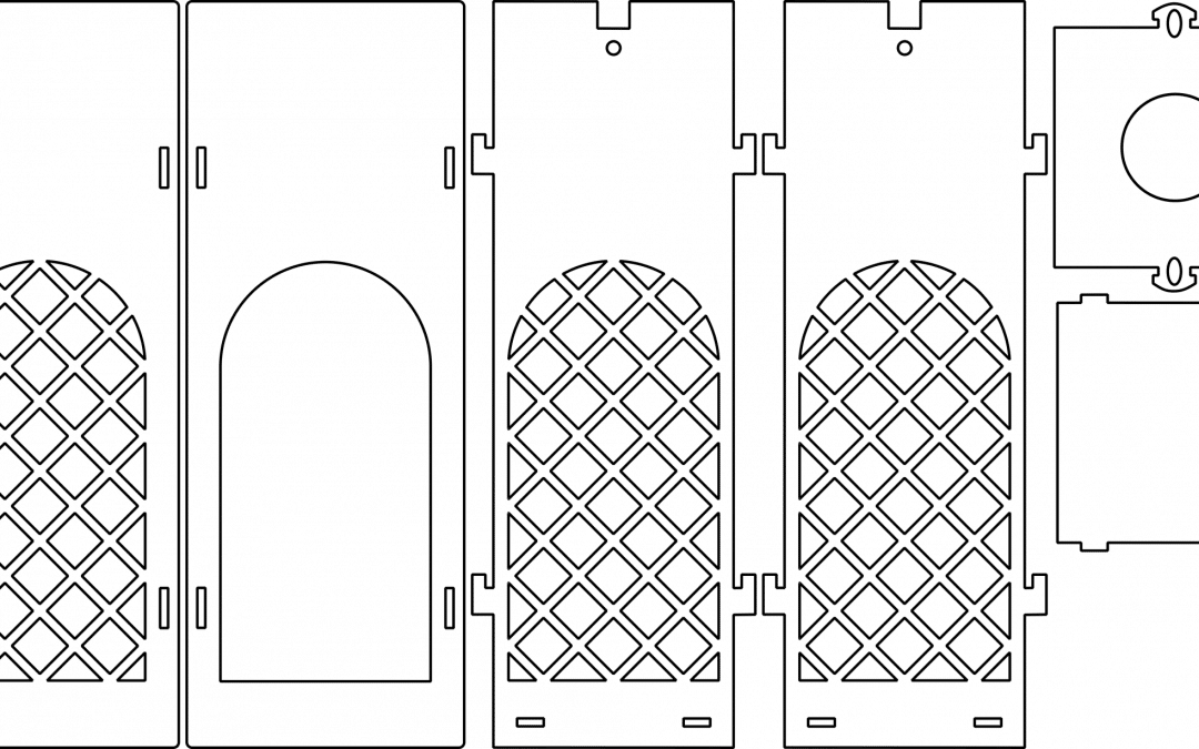 Caja portavino con ventana de rejilla