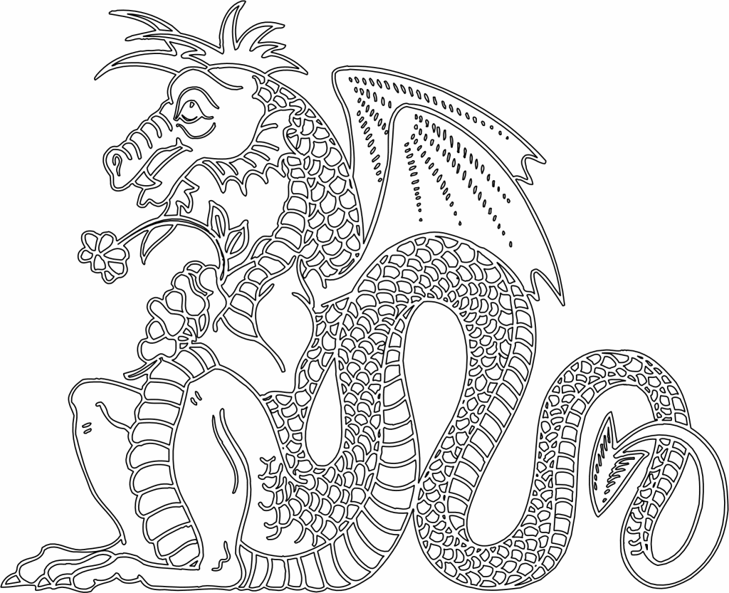 Dragón con flores — vector para corte CNC