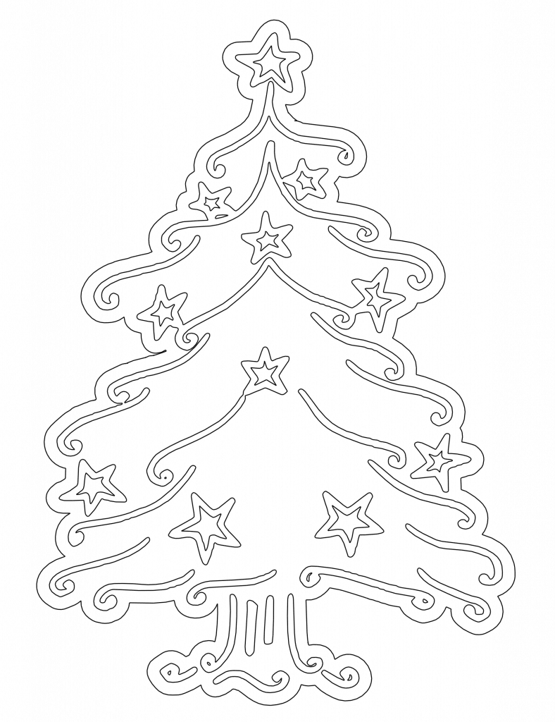 Árbol navideño con estrellas — vector para corte CNC