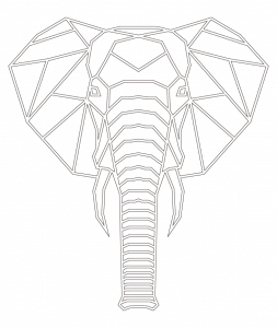 Cabeza de elefante con colmillos