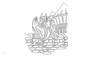 Dragón sobre pared de ladrillos