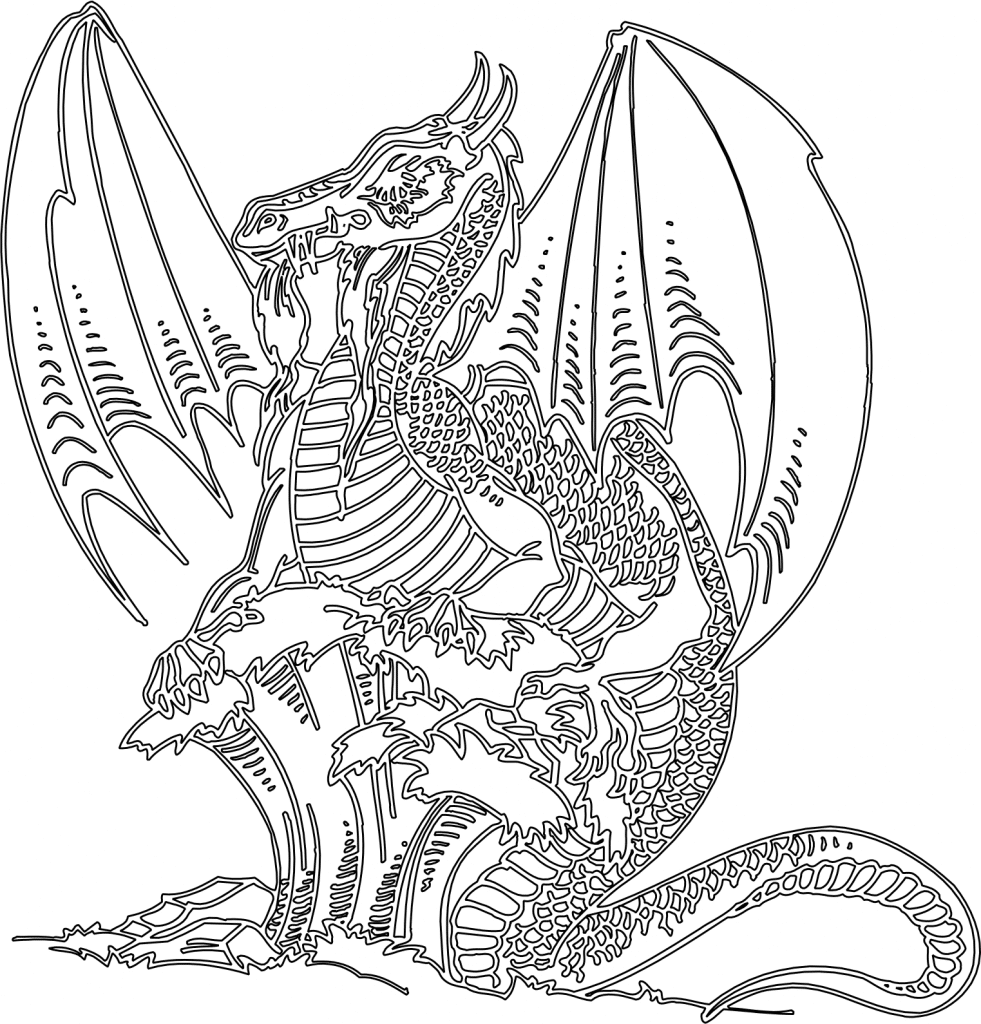 Dragón posado en piedra — vector para corte CNC