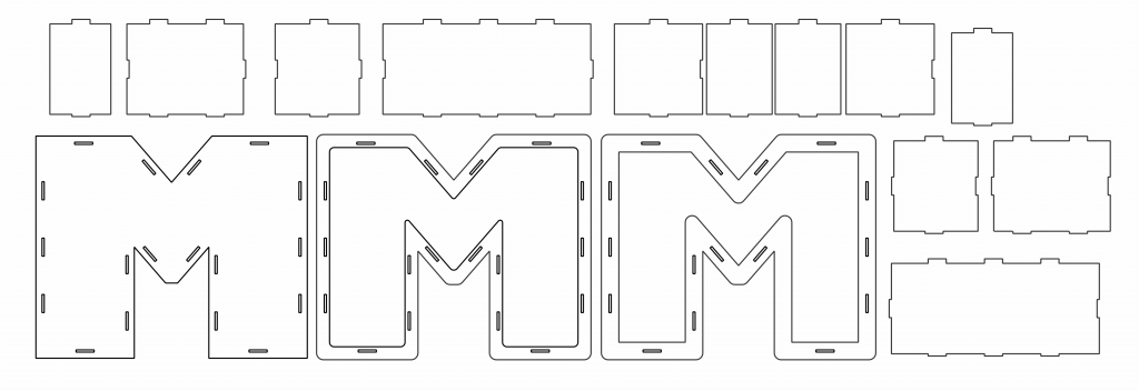 Letra M armable — vector para corte CNC