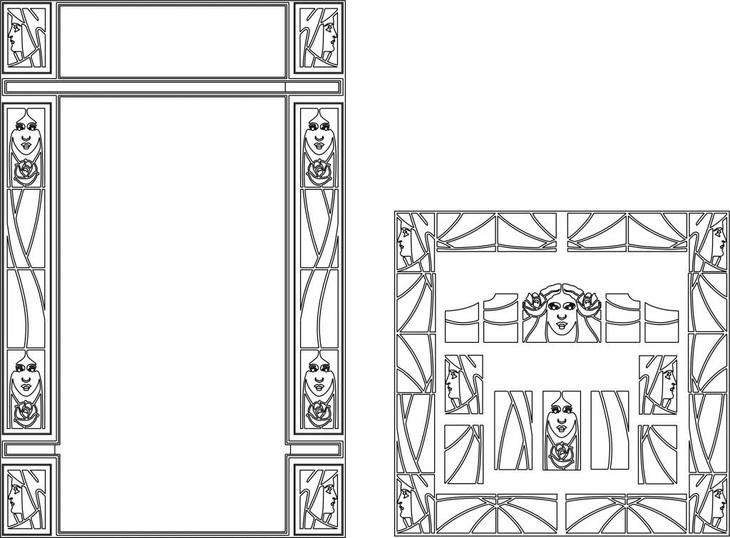 Marco decorativo con rostros — vector para corte CNC