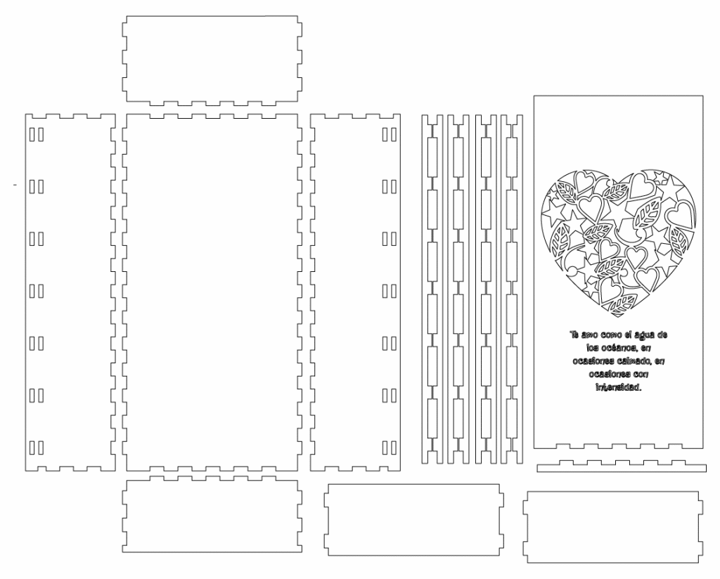 Caja rectangular con tapa deslizable «Corazón» — vector para corte CNC