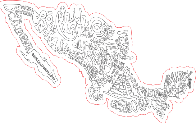 Mapa de México con nombres estilizados