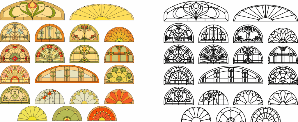 Colección vitrales semicirculares — vector para corte CNC