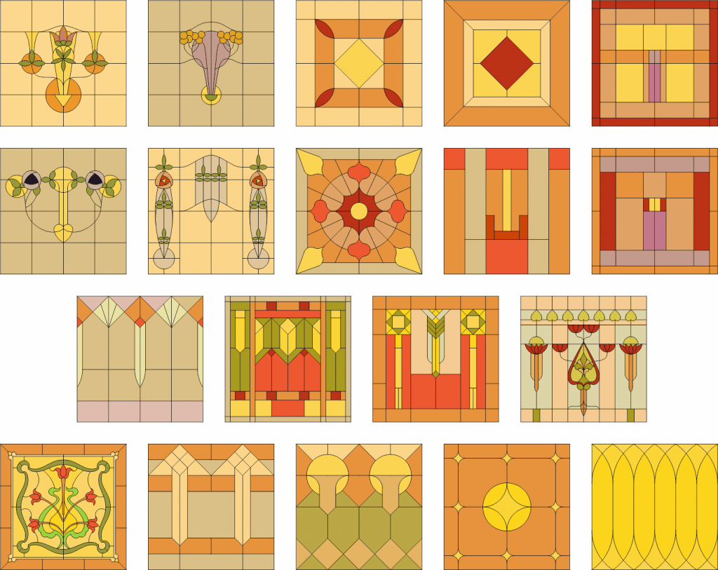 Patrones cuadrados de vidrieras — vector para corte CNC
