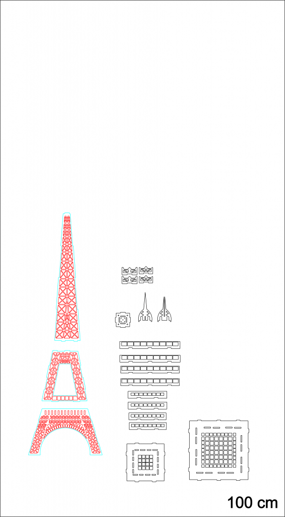 Torre Eiffel de 100cm — vector para corte CNC