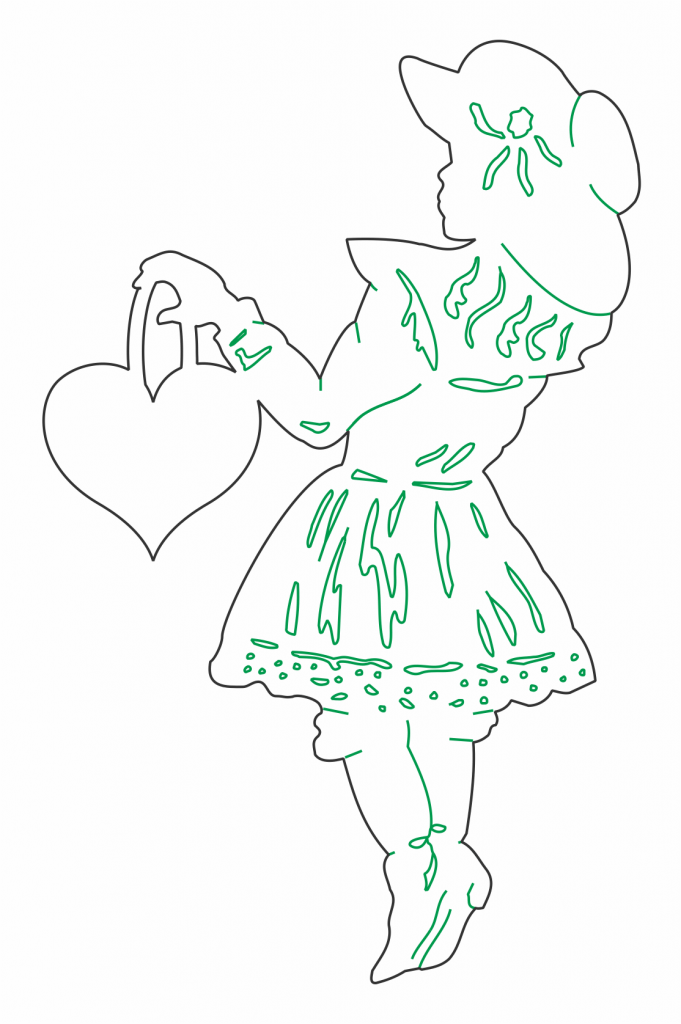 Niña con corazón — vector para corte CNC