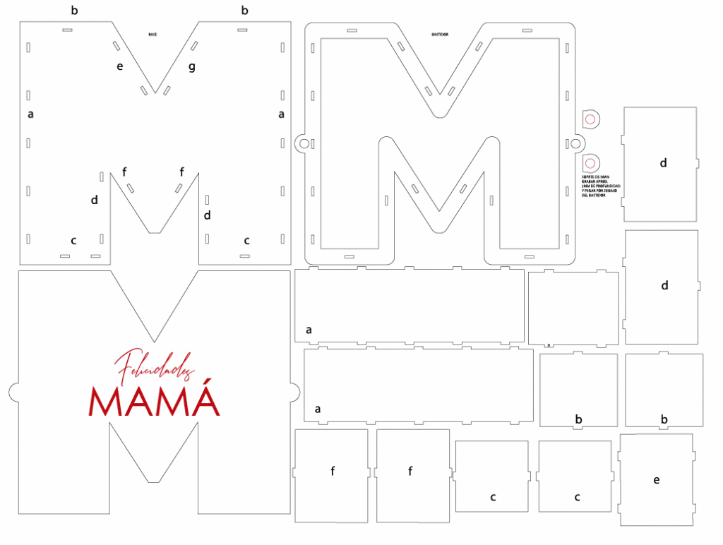 Caja de letra M «Felicidades Mamá» — vector para corte CNC