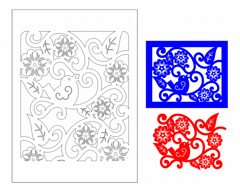 Cuadros decorativos con flores y aves — vector para corte CNC