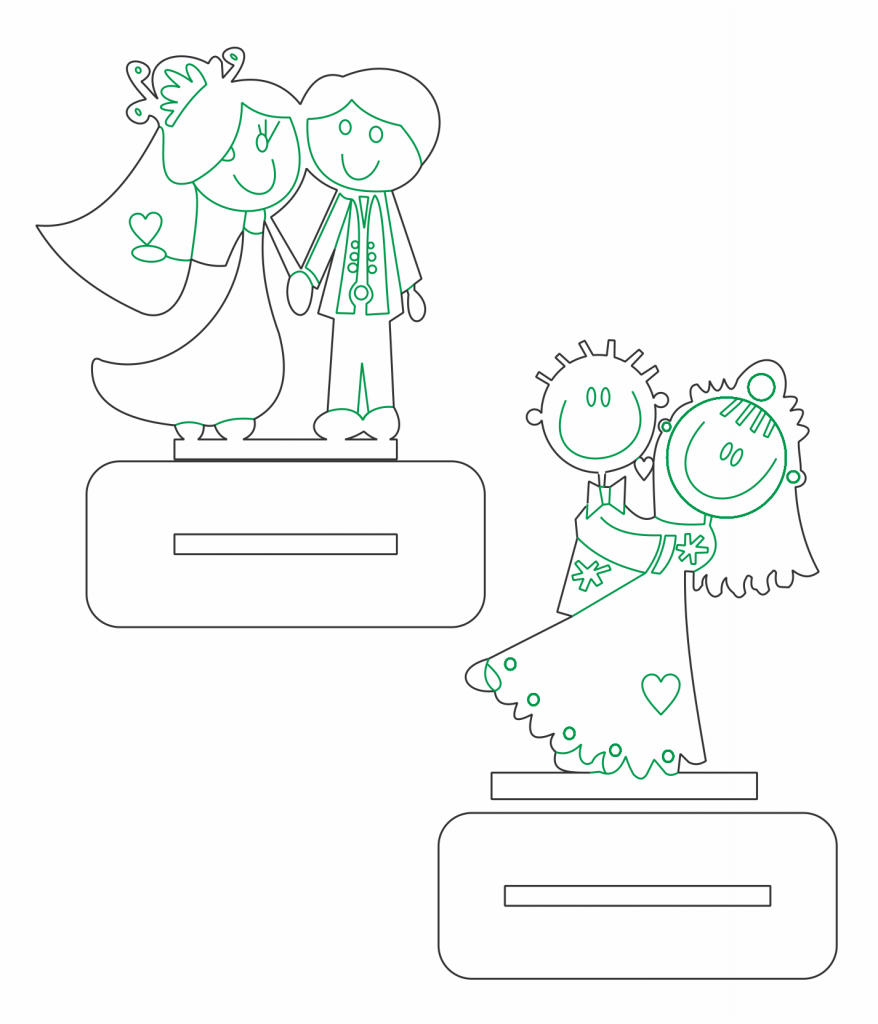 Dúo de recuerdos para boda con base — vector para corte CNC