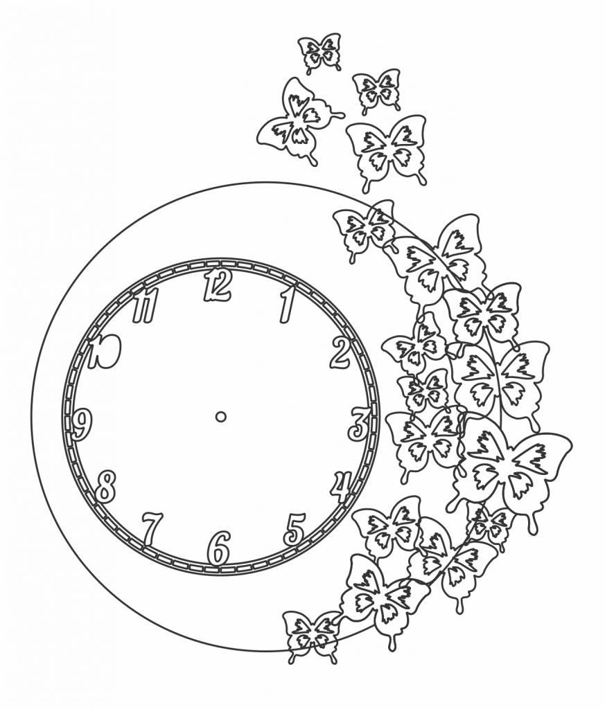 Reloj con mariposas — vector para corte CNC