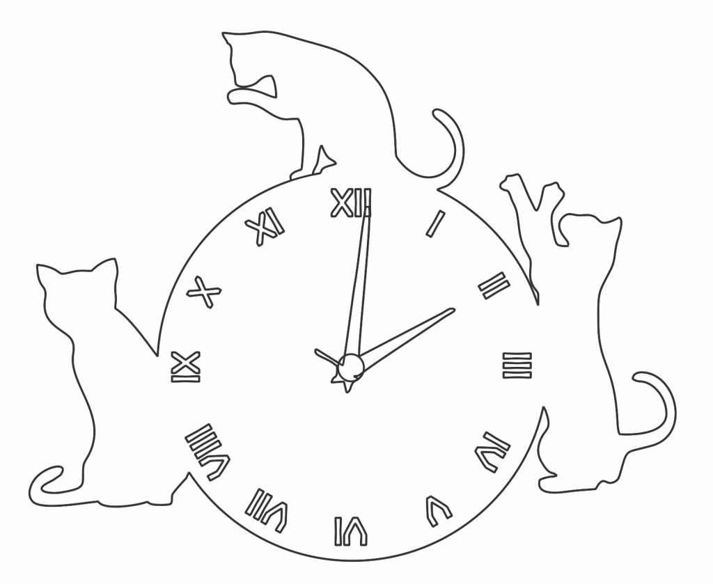 Reloj con gatos — vector para corte CNC