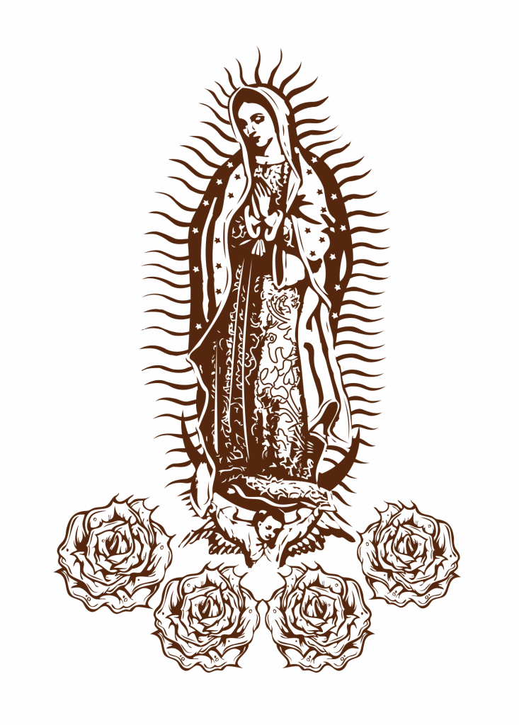 Virgen de Guadalupe con rosas — vector para corte CNC