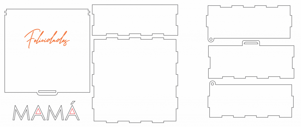 Caja cuadrada «Felicidades Mamá» — vector para corte CNC