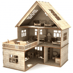 Casa de muñecas con terraza - Vector descarganle para corte CNC y grabado laser gratis | Stanser