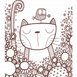 Caricatura de gato con ave - Vector descarganle para corte CNC y grabado laser gratis | Stanser