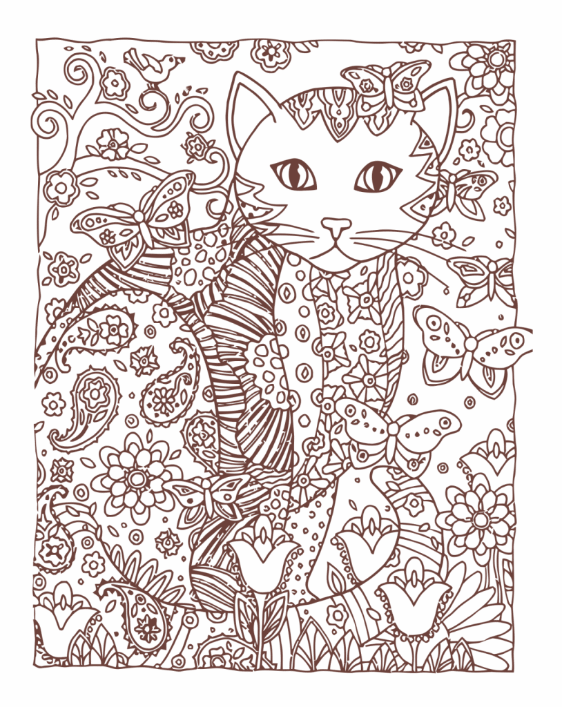 Gato entre mariposas — vector para corte CNC