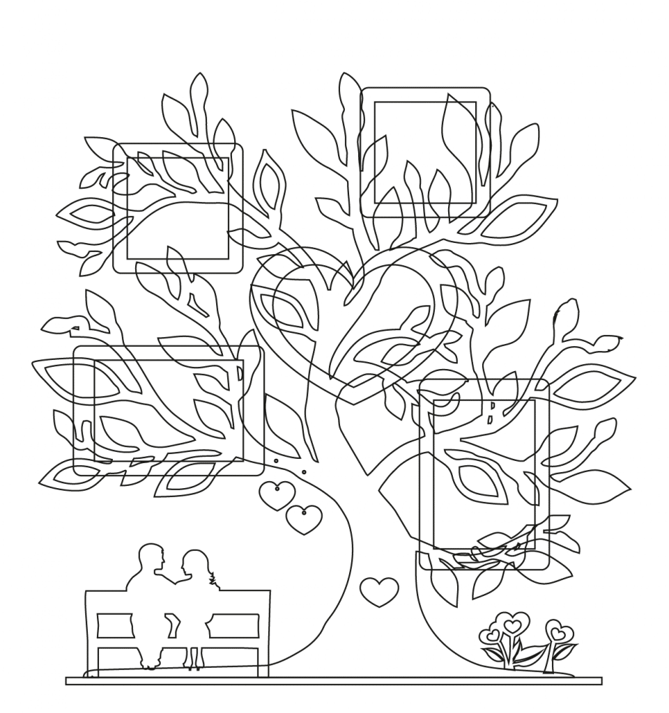 Árbol de amor para fotos — vector para corte CNC