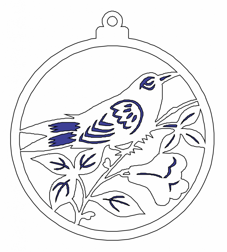 Esfera «Ave en rama» — vector para corte CNC